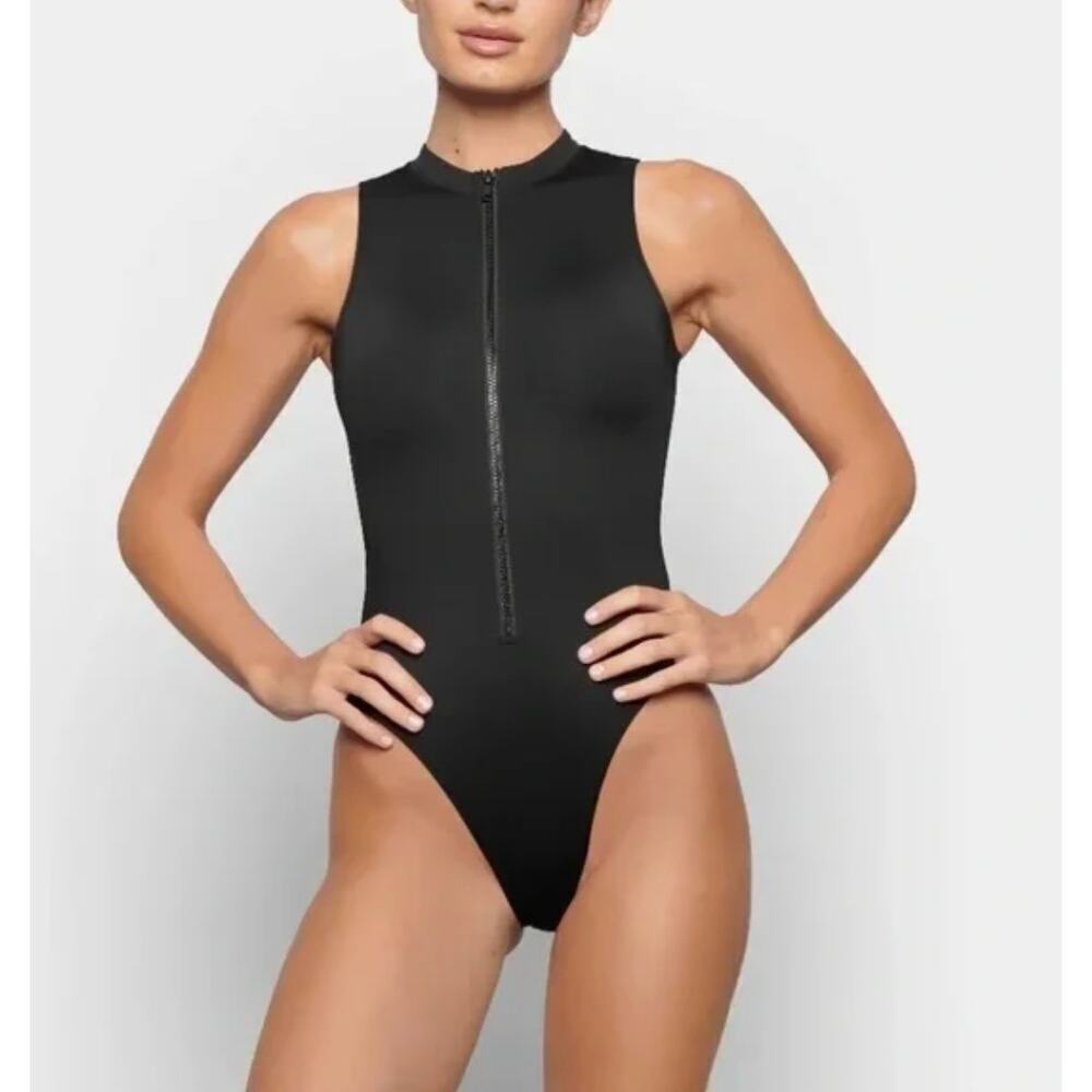 SKIMS One Piece Swimsuit 2XL Cocoa Zipper Front Sleeveless  NWT - Picture 6 of 8